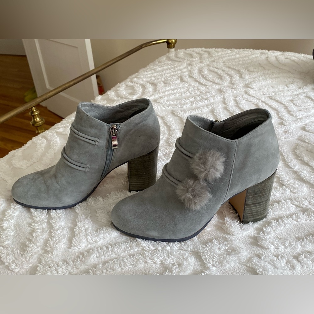 Anybgropologie Grey Suede Pom Pom bootie